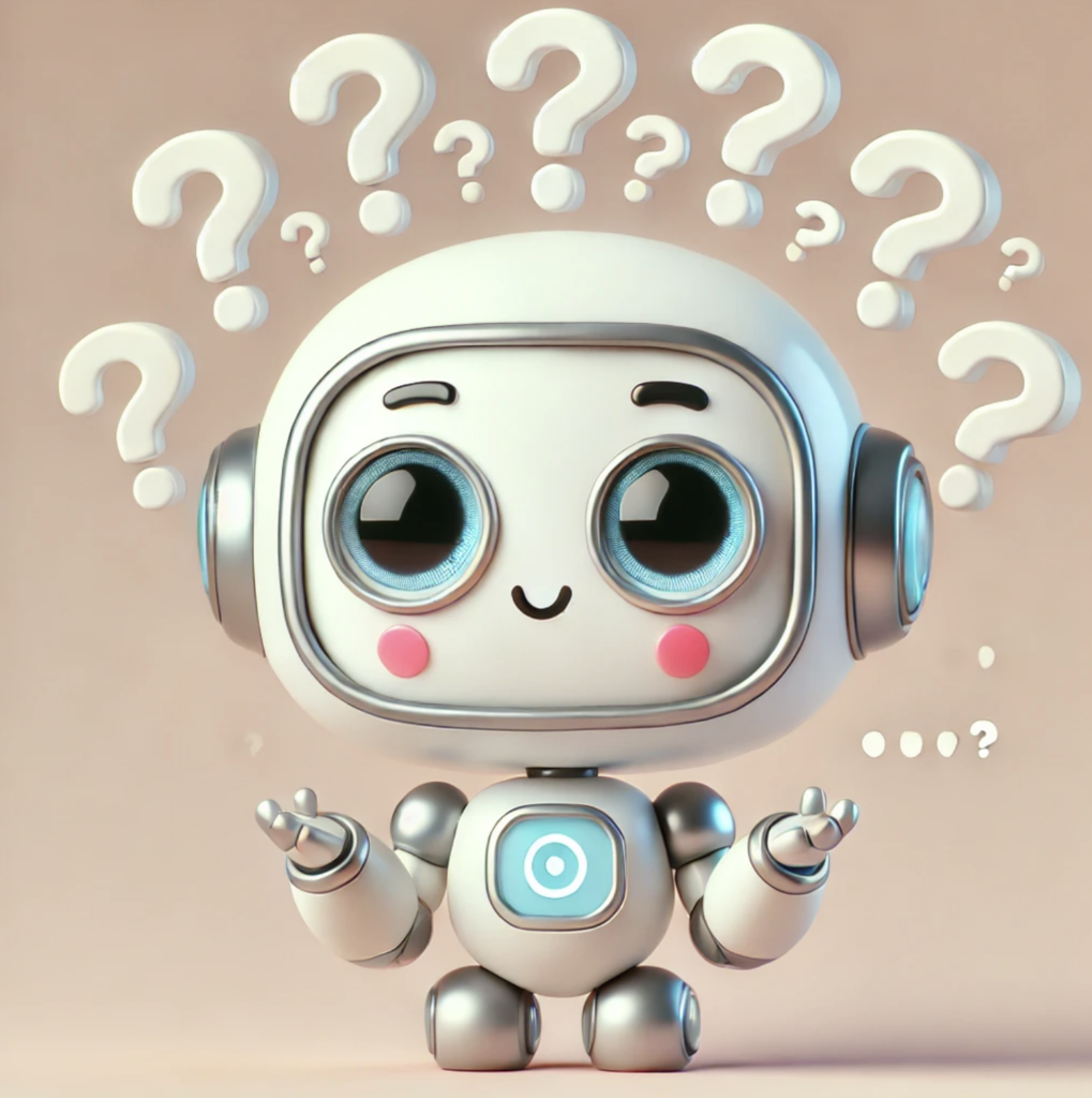 cute confused robot thinking about kiosk strategy